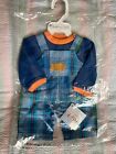 NWT Lee Middleton Doll Clothes OutfitFish  Embroidered Plaid Overalls & Shirt