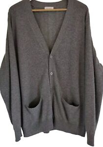 Mens Size 46 100% Cashmere Classic Cardigan Gray Button Front Grandpa Sweater