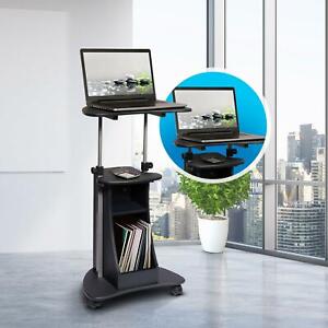 Durable Laptop Desk Cart Wheels Storage Holders Adjustable Computer Table Office