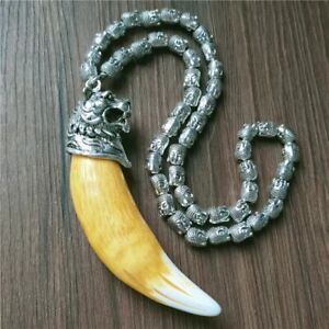 Xizang Silver Inlaid Anti Tiger Tooth Pendant To Avoid Evil Buddha Head