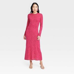 Women's Long Sleeve Maxi Pointelle Dress - A New Day Pink XS