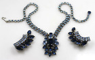 VTG blue shades Rhinestone Silver Tone draping necklace & Earrings miss 1 stone