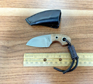 Boker Plus Gnome Olive Wood Fixed Blade Knife w/ Leather Sheath, 440-C