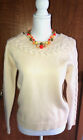 Ann Taylor Ivory Wool/Cashmere Sweater Cable Detail on Sleeves Boat Neck Size S