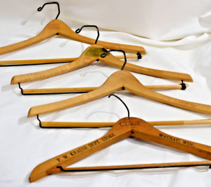 Vintage Wooden Suit Hangers Lot of 4 from Wausau Wisconsin Manly w/ Cigar wiskey