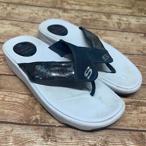 Skechers Womens Tone Ups Sandals Size 10 White Blue Flip Flops 38701 Thongs