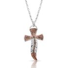 Montana Silversmiths WIND DANCER FEATHER CROSS NECKLACE w/ rose gold filigree
