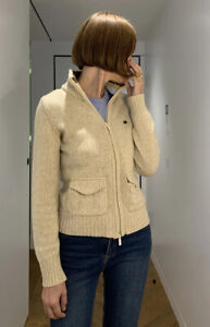 THOMAS BURBERRY Vintage Women's XS Wool Knit Full Zip Cardigan Sweater