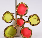 Vintage JOY Plique A Jour Flower Brooch Bright Vivid Colors Gold Plate!!