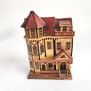 Vintage Handmade Balsa Wood Straw Victorian House  Trinket Box
