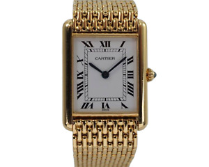 Cartier Tank 18k Yellow Gold Grains of Rice Riz Bracelet Watch c. 1990s Unisex