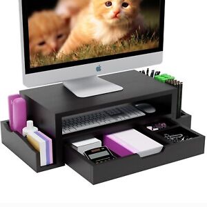 Simple Trending Monitor Stand Riser and Computer Wood Desk Organizer with Dra...