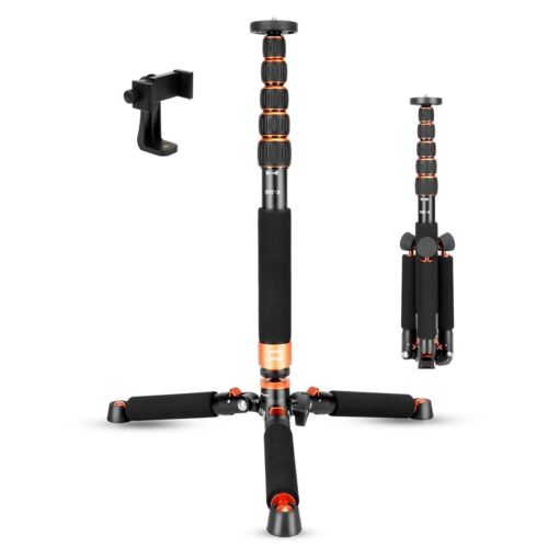 Camera Monopod with Metal Tripod Base 6 Sections 18-69inch Adjustable Height