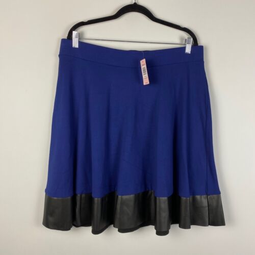 Torrid Ponte Skater Skirt Womens 1X Navy Blue Black Faux Leather Trim Pull On