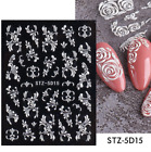 Adhesive 5D Nail Art Stickers Pure White Flower Glitter Transfer Decals DIY