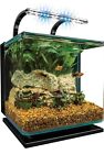 New Listing3 Gallons Contour Glass Aquarium Kit with Rail Light Tabletop Display Fish Tank