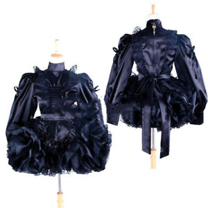 Sissy Maid Lockable Black Satin-lace Dress Cosplay Costume Tailor-made