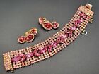SPARKLY Vintage Hattie Carnegie set of pink rhinestone bracelet and earrings WOW