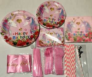 Unicorn Birthday Party Supplies, Plates, Cups, Napkins & Invites, NEW