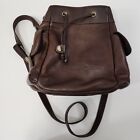 Vintage Fossil Purse Brown Leather Drawstring Bucket Shoulder Bag Side Pockets