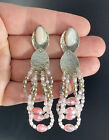 Vintage Sterling Silver Rose Quartz Earrings Articulated Dangle Cluster Beaded