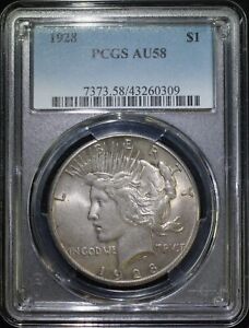 1928 P Peace Silver Dollar PCGS AU58 Almost Uncirculated Key Date P#09