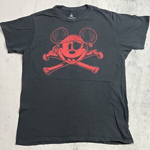 Disney Mickey Mouse Shirt Adult XL Black Red Pirate Bones Pirates Caribbean Mens