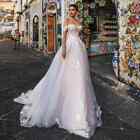 Illusion Boho Wedding Dresses Off the Shoulder Tulle Applique A-line Bridal Gown