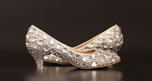 Bling high heel crystal wedding shoes rhinestone low heel flat bridal prom shoes
