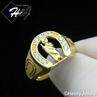 MEN 925 STERLING SILVER ICY BLING CZ GOLD PLATED SAN JUDAS U-SHAPED RING*GR195