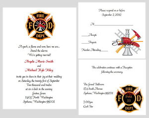25 Personalized Custom Firefighter Department Bridal Wedding Invitations Set