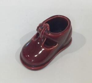 Brush-McCoy Pottery Maroon Glossy Glaze Mary Jane Baby Shoe, 3”
