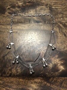 Pretty Silver Choker Necklace With 4 Strands & Bells, 17” Boho Bali Tibet Style