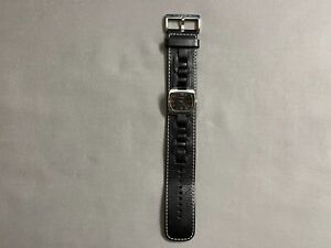 Fossil Wide Black Leather Band Women Watch Working