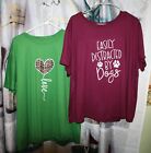 Lot of 2 Women Short Sleeve Stretch Blouses Tops: Dogs; Love - Size 4XL