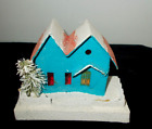 VTG PUTZ Japan Cardboard Paper Mache Christmas House~MICA & BOTTLE BRUSH TREE~#2