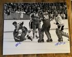 Ken Hodge Gerry Cheevers Signed 16x20 Auto Fight Photo vs Habs