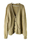 VTG 70s Mens 2XL Irish Wool Chunky Knit V Neck Dad Cardigan Sweater Rockabilly