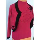 Juliana Women's Cardigan Sweater + Blouse Set Knit Embellished Fucsia Black S