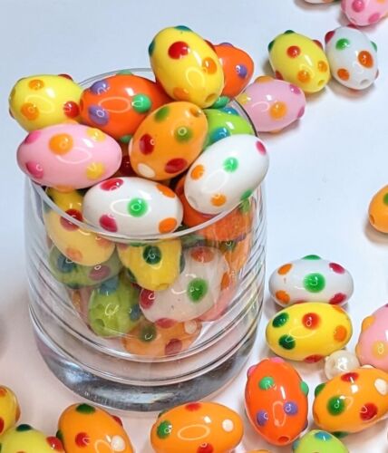 Easter Egg Beads Oval Polka Dot Beads for Jewelry Making Kids Jewelry 50 pcs