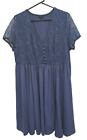 Torrid Womens Babydoll Skater Dress Size 2X Navy Blue Jersey Lace 1/2 Button