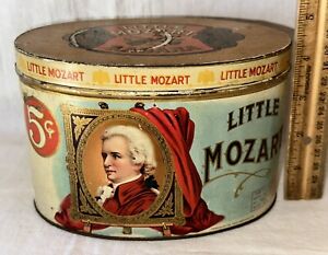 ANTIQUE LITTLE MOZART TIN LITHO TOBACCO CIGAR CAN COUNTRY STORE SMOKING
