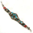 Red Coral Tibetan Turquoise Handmade Gift Jewelry Bracelet Nepali 7-8