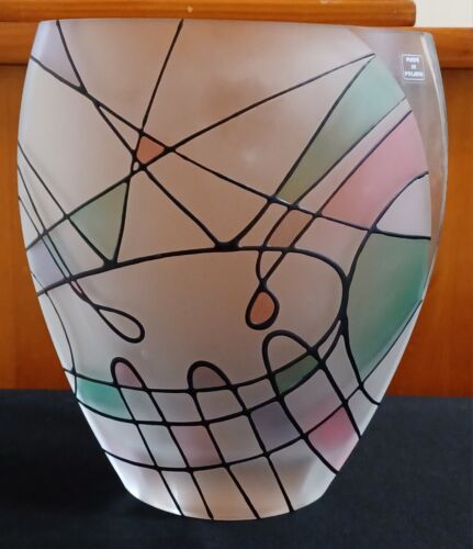 Abstract Design Art Glass Vase Multicolor Decorative Face Made In Poland