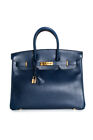 Hermes Womens Vintage 35cm Blue Saphir Ardennes Leather Birkin Bag Handbag 1996