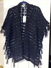 NWT Sundance Dionne Kimono Open Weave Cardigan M/L Black $158 Tape Yarn Poncho