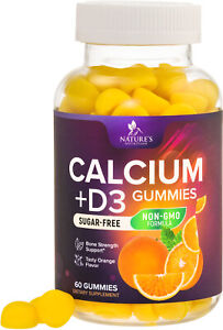 Calcium Gummies with Vitamin D3, Sugar Free Calcium Gummy for Kids & Adult Bones