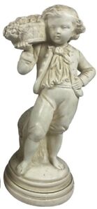 HIP MOREAU Statue by ALEXANDER BACKER CO ~10” Boy Holding Fruit Basket Shoulder