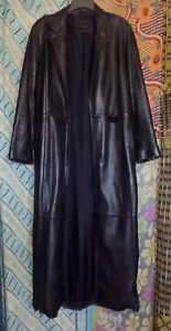 Women's VTG. Express Black Leather Trench Coat size M 38B