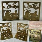Pair Vintage Solid Brass Horse Drawn Carriage Dragon Hinged Collapsible Bookends
